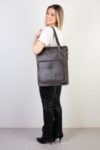 Bolsa Para Notebook Em Couro Liso Grafite Sandra Cor Café