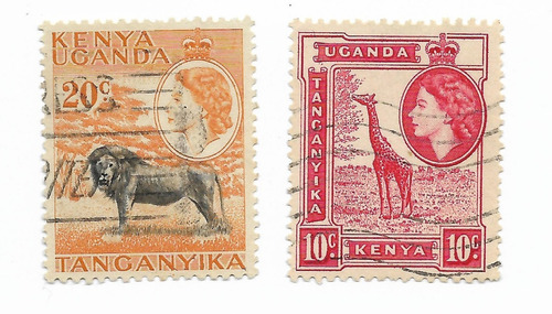 Duo Estampillas  Kenya, Fauna, Animales 