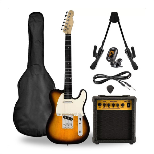 Guitarra Electrica Telecaster Ampli Pie Funda Afinador Cable
