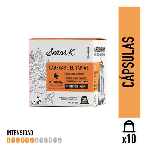 Cápsulas Espresso Colombia Laderas Señor K 10 Unidades