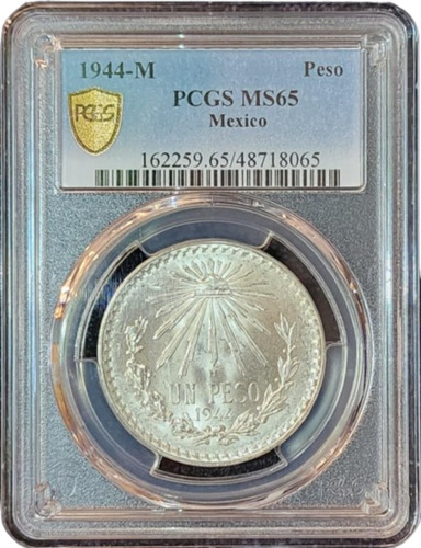 Un Peso Resplandor 1944 Certificada Por Pcgs Ms65