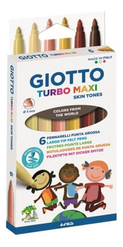 Marcadores Giotto Turbo Maxi Skintones X 6 Colores Piel