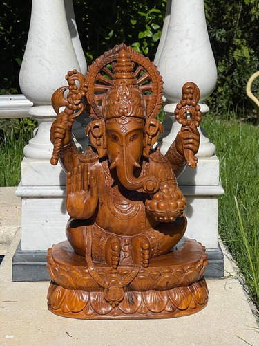 Ganesha - Escultura Tallada En Madera Maciza 