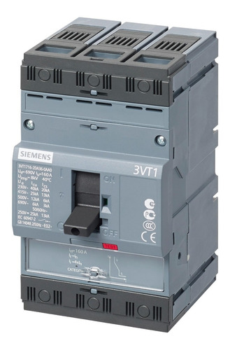 Breaker 3vt1 3x63 Amp Trip Ajutable 53-60 Amp Marca Siemens