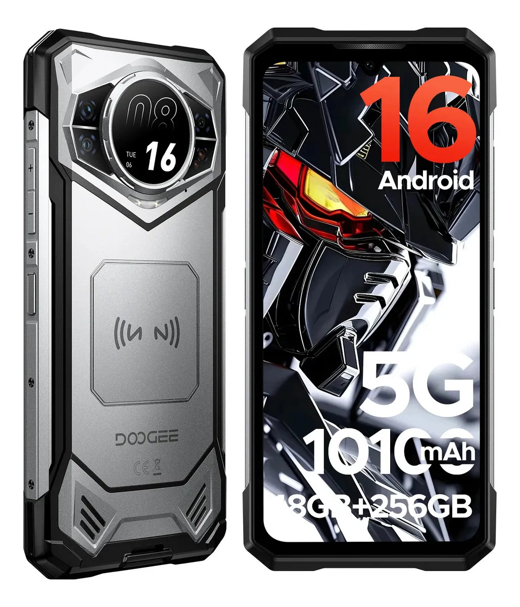 DOOGEE S200E 5G Celulares Resistentes 48GB RAM+256GB ROM Teléfono Resistente Batería con Pantalla Secundaria 10100mAh Dual Sim, 6.72 pulgada 120Hz 100MP Cámara Android 16/Asistente de IA/NFC/WiFi 6