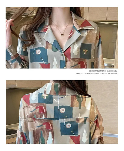 Camisa Casual Con Cuello De Manga Larga Estampada Para Mujer