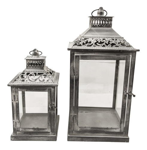 Farol Porta Vela Fanal Metalico Vintage Set X2 - Sheshu Home