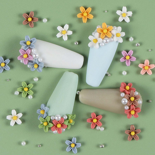Joyas Para Uñas De Color Mate De Cinco Flores, 40 Bolsas De