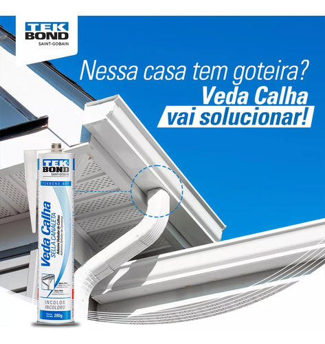 Kit 2 Veda Calha Transparente 280g 300ml Tekbond