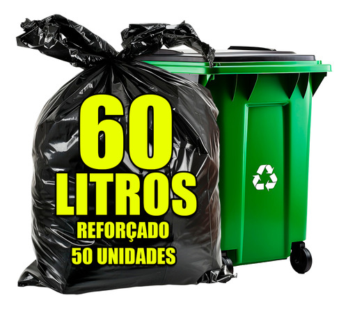 Saco De Lixo 60 Litros Reforçado Grosso 50un Preto