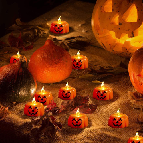 12pcs Candelitas De Calabaza Velas Luces De Té Sin Llama