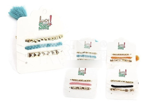 Set Pulsera X 3 Trenza Borla Colores Surtidos Por Mayor X 12