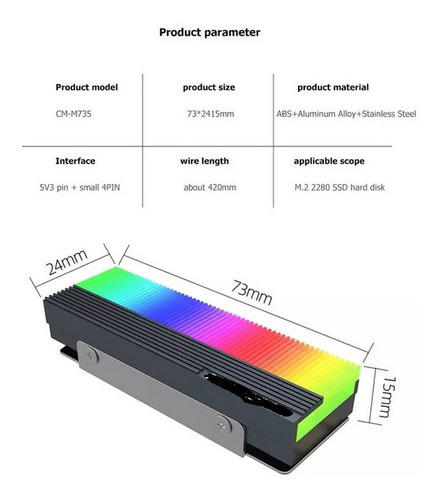 Disipador Pasivo De Aluminio Para Disco M.2 Nuevo Argb 5v 