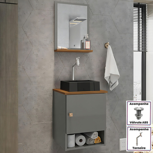 Gabinete Banheiro Lima Cuba Tulipa Pto Torneira Dl08 Val Abs Cor Titanium/Nature