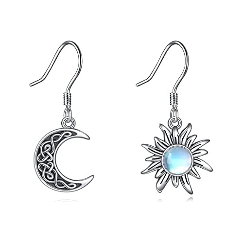 Aretes Luna Y Sol Plata 925 Moonstone Regalo Mujer