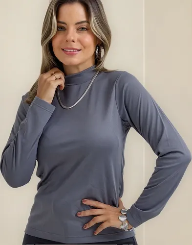 Blusa Flanelada Manga Comprida Gola Alta