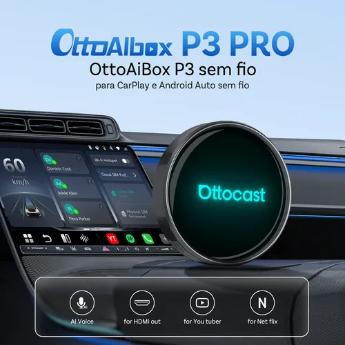 Ottocast P3 Pro Ai Box Carplay Android Auto Sem Fio Android 13 8gb
