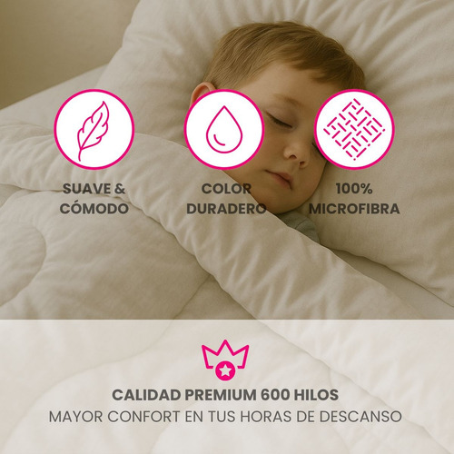 Acolchado Premium 600 Hilos Super Soft 1 Plaza Y Media Blanco Lisa