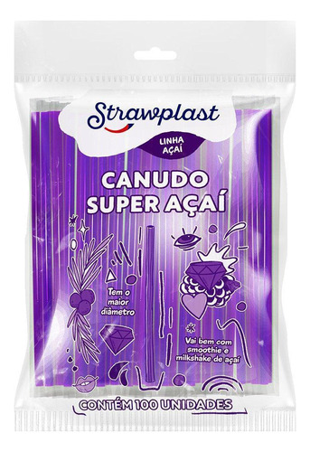 Canudo Super Açaí Strawplast Roxo 10mm 100 Unidades