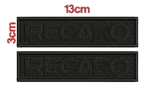 Patch Bordado - Kit 02 - Recaro 13x3cm Preto / Prata Liso Para Costura