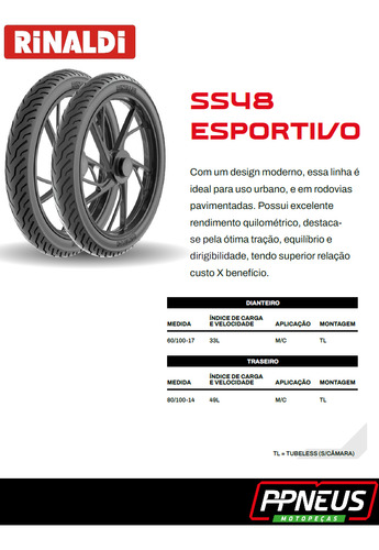 Par Pneu Biz Pop Rinaldi 80/100r14 + 60/100r17 Ss48 S/câm