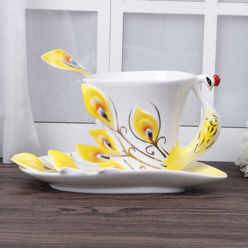 (gn) Taza De Porcelana Con Forma De Pavo Real, Juego De Café