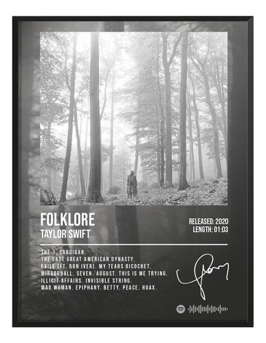 Poster Taylor Swift Folklore Album Music Firma 80x40