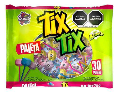 Paleta Sonric´s Tix Tix Sabor Acido 30 Pzas Dulce