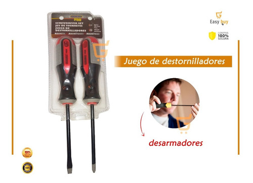 Juego Destornilladores X2 Pzs Punta Magnetica Pala Y Estria