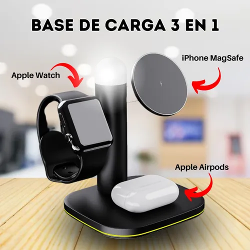 Base Carga Magnetica Para iPhone Apple Watch 3 En 1 Magsafe