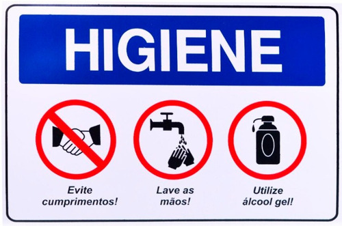 Placa Plástica Higiene Evite Comprimentos Lave Mãos Álcool