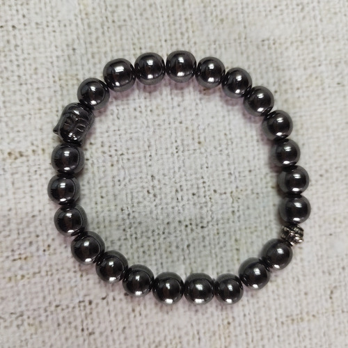 Imagem 3 de 6 de Pulseira Esfera Hematita Cabeça De Buda Masculino