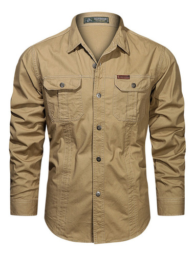 Camisa Militar Con Botones Para Hombre, Manga Larga, Talla G