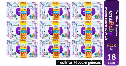 Toallitas Húmedas Emubaby  Superior 80 C/u Pack X 18 Bolsas