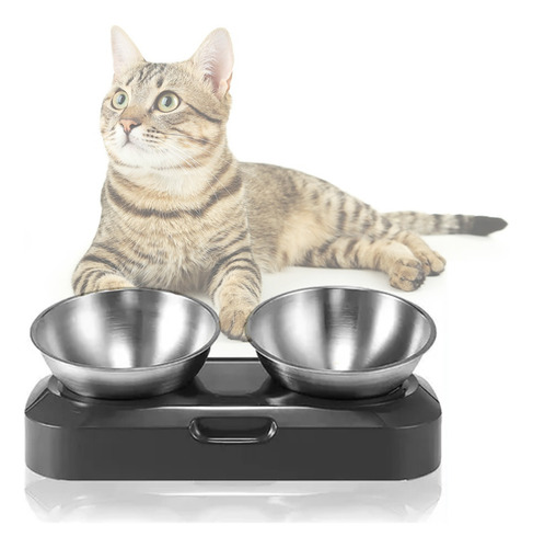 Imagen 2 de 10 de Comedero Bebedero Gatos Perros Elevado Acero Inoxidable New