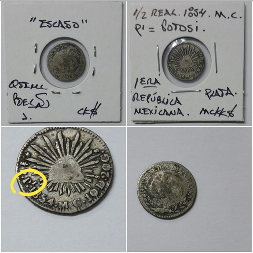 Moneda De Colección 1/2 Real 1854 Pi M.c. Plata.