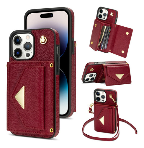 Funda Tipo Cartera Con Correa For El Hombro For iPhone 16, 15 Y 14