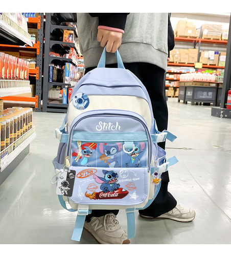 Mochila Stitch Para Mujer Con Diseño De Dibujos Animados, Mo Color Blue-style 5 Diseño De La Tela Liso