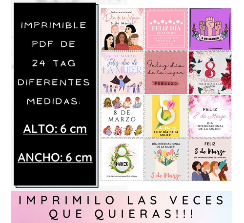 Imagen 4 de 4 de Descarga Pdf(01) Imprimíble Dia De La Mujer 24 Tag A Color