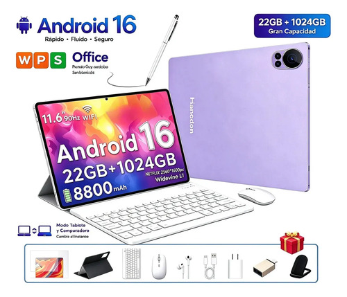 Laptops 2 en 1 Android 16 2026 Matepad IPS 11.6 Pulgadas 22GB RAM 1024GB ROM Ampliablehasta 2TB por Tarjeta TF WidevineL1 Netflix HD WiFi Doble Banda8800mAh Incluye Funda TecladoDiuetoouir y Raton