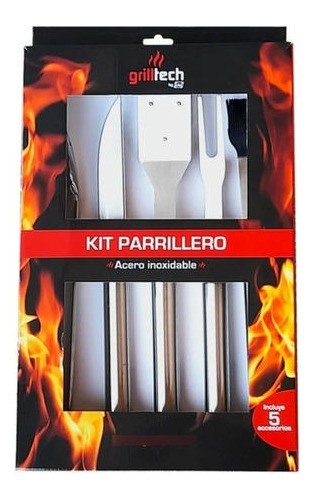 Kit Accesorios Parrilleros 5und Grilltech Acero Inoxidable