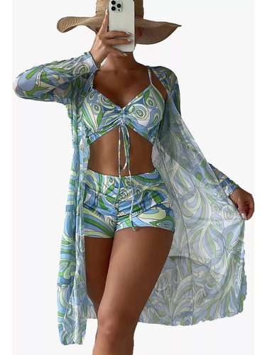 Traje De Baño De Playa Tankini De 3 Piezas Con Kimono Para M