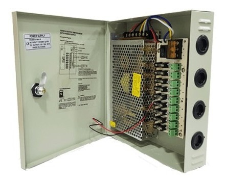 Fuente De Poder 9 Canales 12v 10a Con Tablero Y Llave Cctv