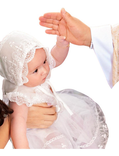 Imagem 1 de 9 de Vestido Branco P/ Bebês Com Touca P/ Batizados Ou Reveillon
