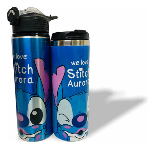 Termo Stitch+cilindro Stitch Azul Personalizado