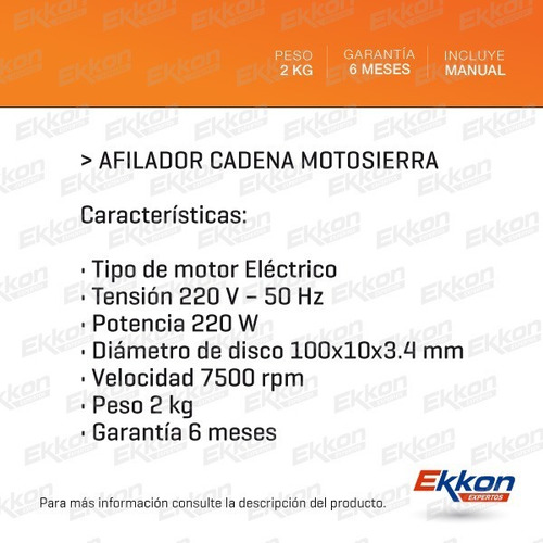 Imagen 2 de 8 de Afilador Electrico Cadena Motosierra Upper Con Disco 220w