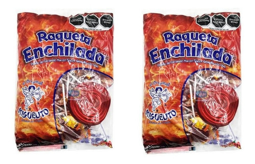 2 Bolsas Paletas Miguelito Raqueta Sabor Grosella Con Chile
