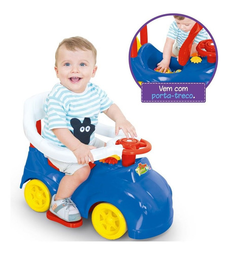 Imagem 3 de 5 de Carrinho Andador Azul C/ Empurrador E Porta Treco - Cotiplás