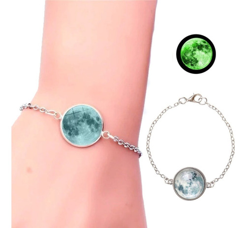 Pulsera Luna/galaxia Brilla En La Obscuridad Color Azul Largo 22 Cm