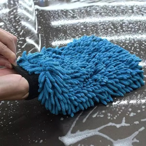 Guante De Microfibra Doble Cara Lavado De Autos Sin Rayones Color Azul